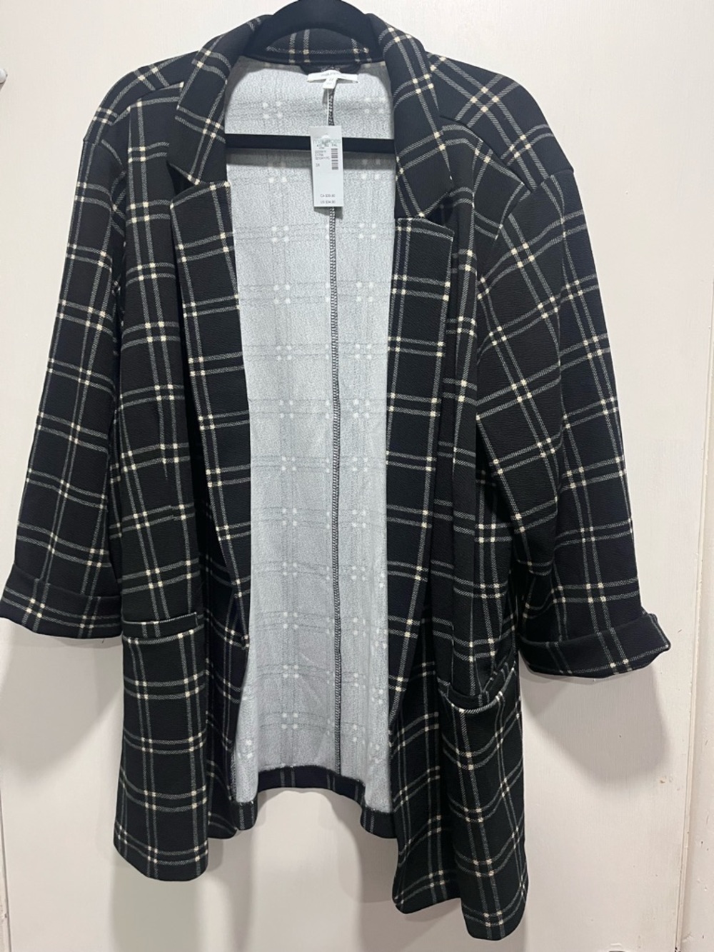 Maurices Black Plaid Open-Front Blazer with Cream Windowpane